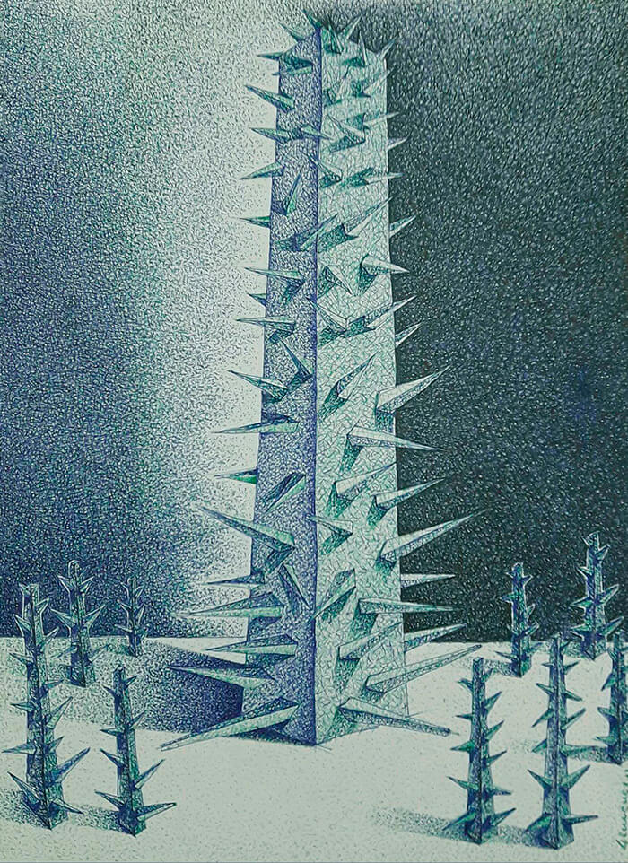 Roberto Gimenez Serie de los Menhires III. Tinta sobre papel. 0,34 x 0,45 cm